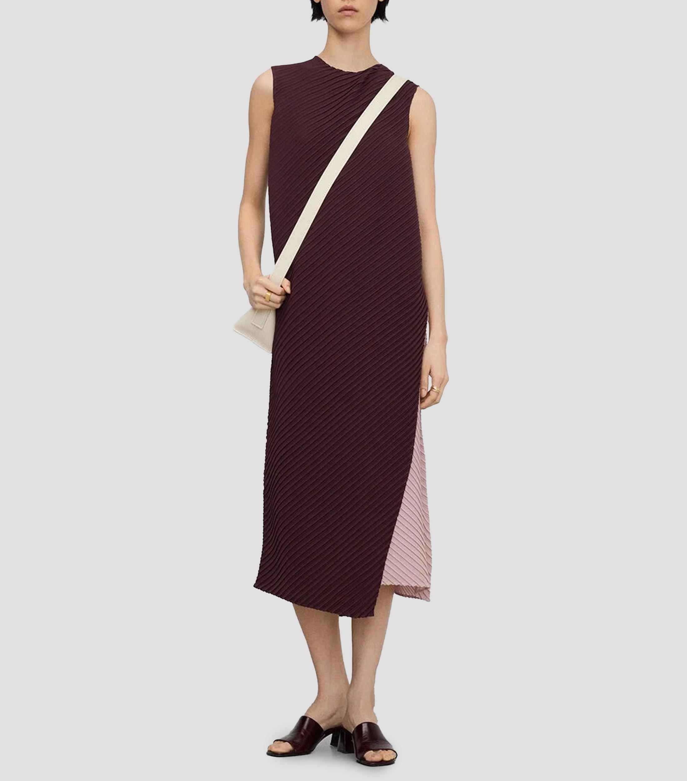 Vestido midi franjas Mujer